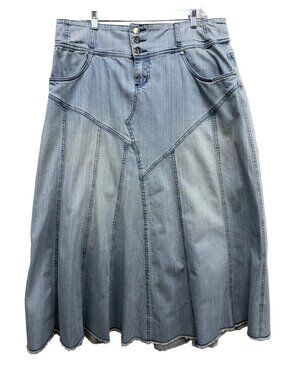 Style J light blue full flare fringe denim maxi skirt tag size 34